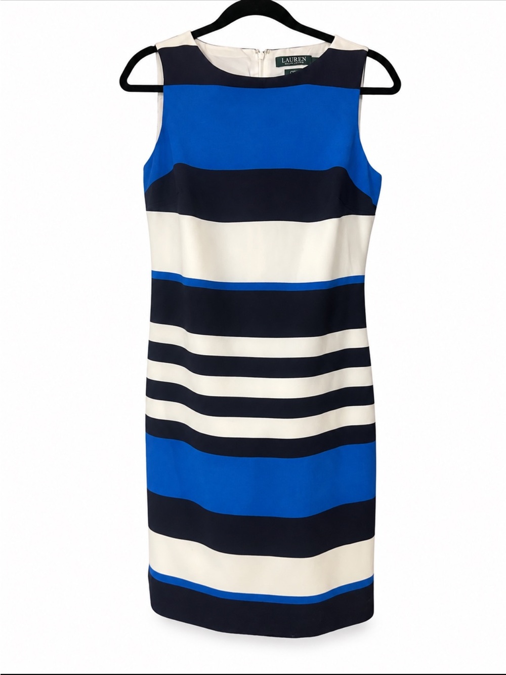 Lauren Ralph Lauren Colorblock Striped Sheath Dress Blue Navy Ivory Size 8